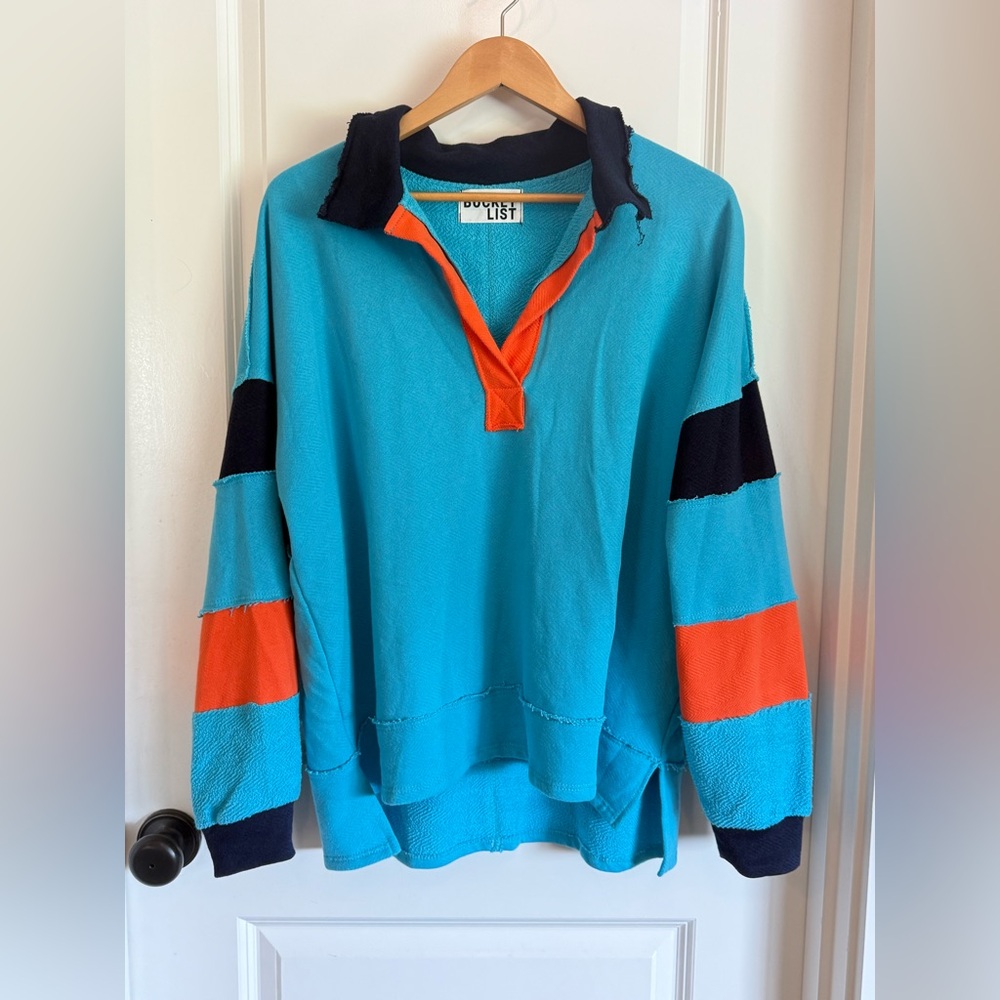 Bucketlist Womens Colorblock Oversized Sweater One Size Fits Most Cotton - Picture 2 of 8